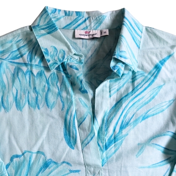 Vineyard Vines Seaweed Print Lucaya Tunic Blue Kaftan 3/4 Sleeves XS Extra Small - Picture 6 of 9